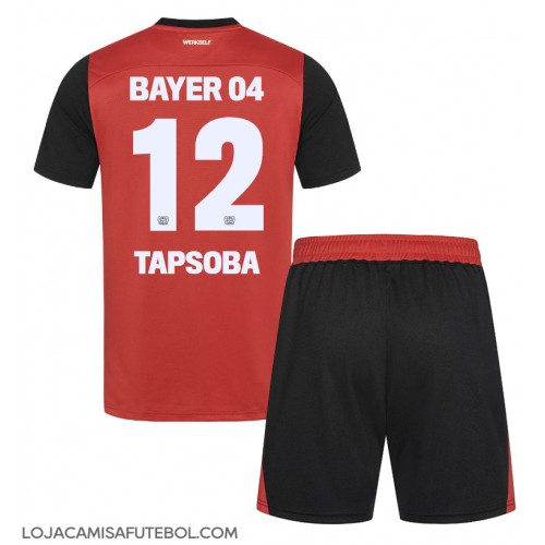 Camisa de Futebol Bayer Leverkusen Edmond Tapsoba #12 Equipamento Principal Infantil 2024-25 Manga Curta (+ Calças curtas)